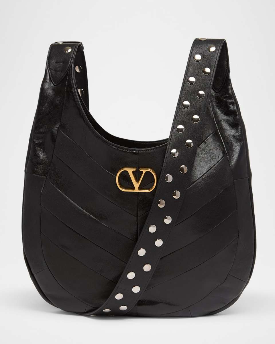 Hoboho Studded Patchwork Leather Hobo Bag